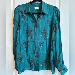 Wilfred Dark Teal Sheer Button-Up Blouse